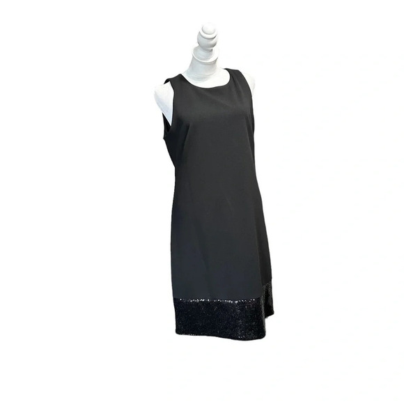 VINCE CAMUTO Sleeveless Sequin Hem modest Dress Size 10 Black Stretchy Lined - Picture 1 of 6